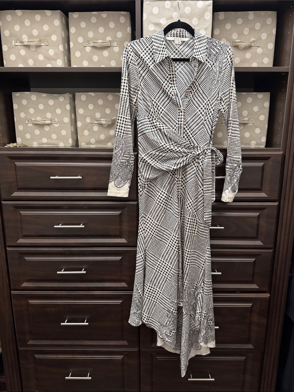 Veronica Beard Silk Black & White Printed Button Down Maxi Dress